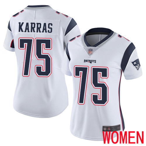 New England Patriots Football 75 Vapor Untouchable Limited White Women Ted Karras Road NFL Jersey
